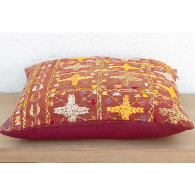 Indian Marigold Mandala, Antique Phulkari Pillow Cover For Sale - Image 3 of 6