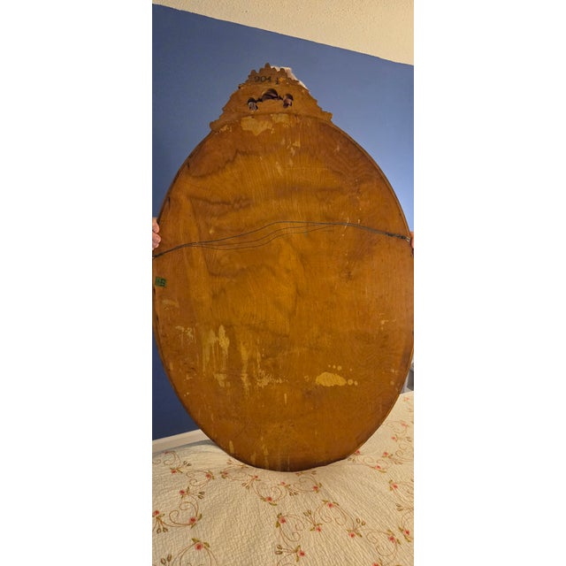 Vintage Large Oval Wood Frame Beveled Vertical Mirror Ornate 48" For Sale - Image 11 of 12