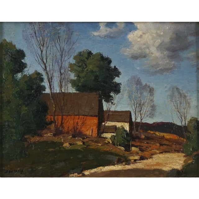 Gorgeous early 20th Century American Impressionist landscape of Connecticut red house by George M. Bruestle (American,...