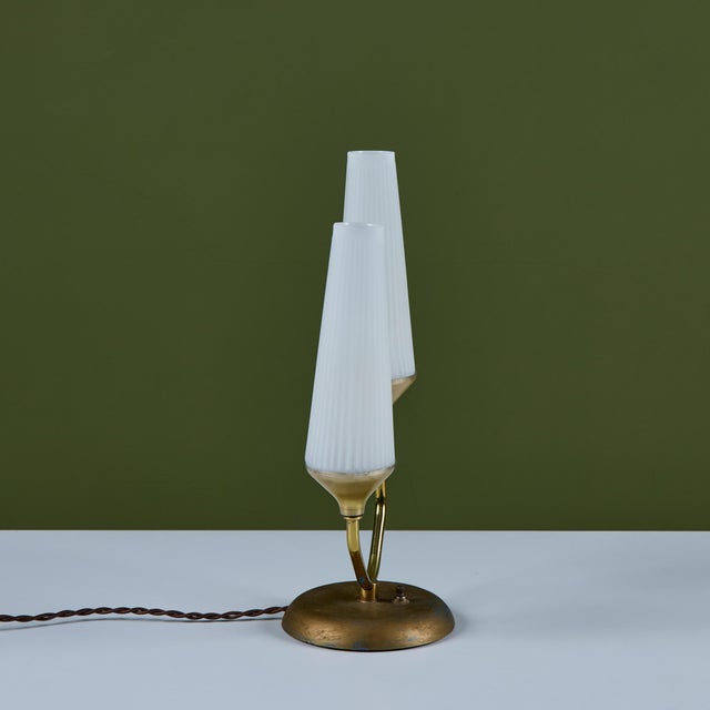 Metal Petite Milk Glass Table Lamp With Pedestal Base For Sale - Image 7 of 16