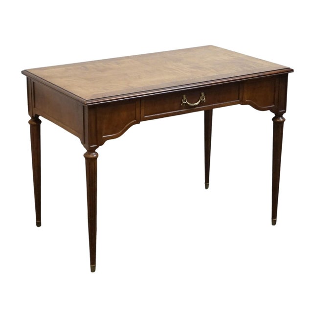 Henredon Henredon Furniture Banded Bookmatched Walnut Italian Provincial Style 40" Writing Desk For Sale - Image 4 of 12