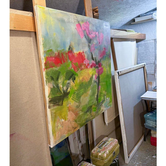 "Red Roof, Hakodate" by Trixie Pitts Abstract Impressionist Landscape Painting For Sale - Image 12 of 12