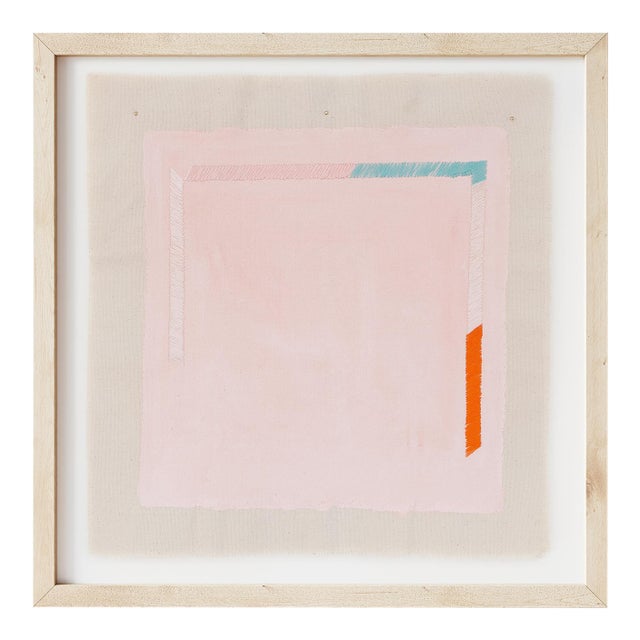Minimalist Pink Turquoise and Orange Pastel Art Print, 20 X 20 Print in Wood Frame For Sale