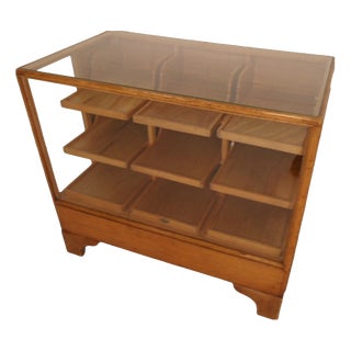 Antique Oak Shop Display Cabinet with Drawers, 1930s For Sale