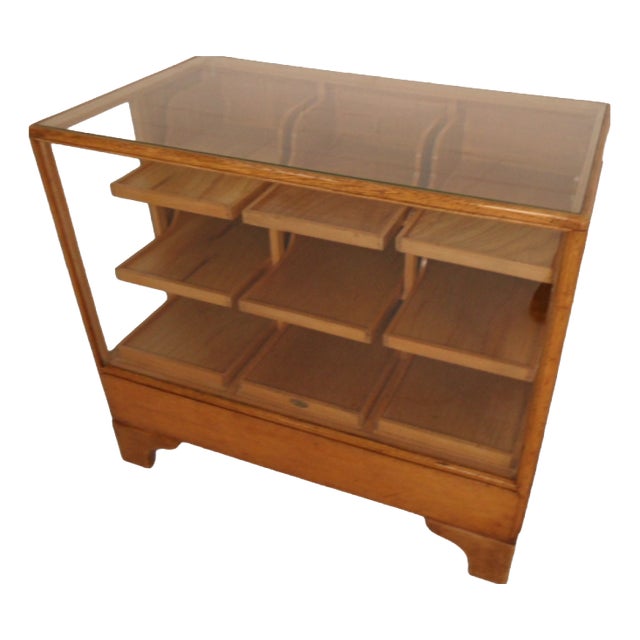 Antique Oak Shop Display Cabinet with Drawers, 1930s For Sale
