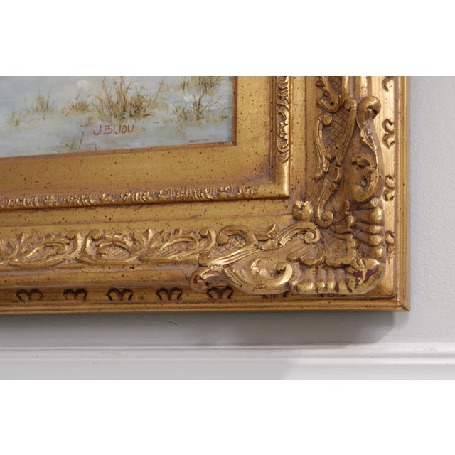 J. Bijou Artist Signed Lake Oil Painting on Canvas For Sale - Image 11 of 16