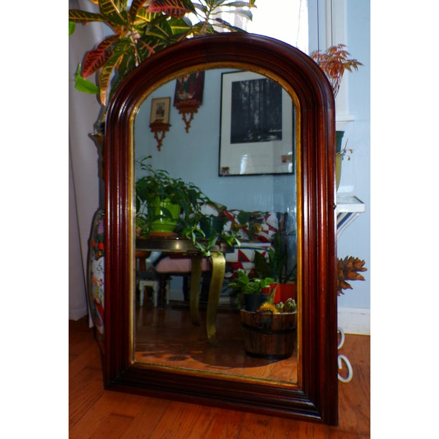 Large Antique Arched Top Deep Well Walnut Gold Gilt Hall Pier Mirror For Sale - Image 4 of 11