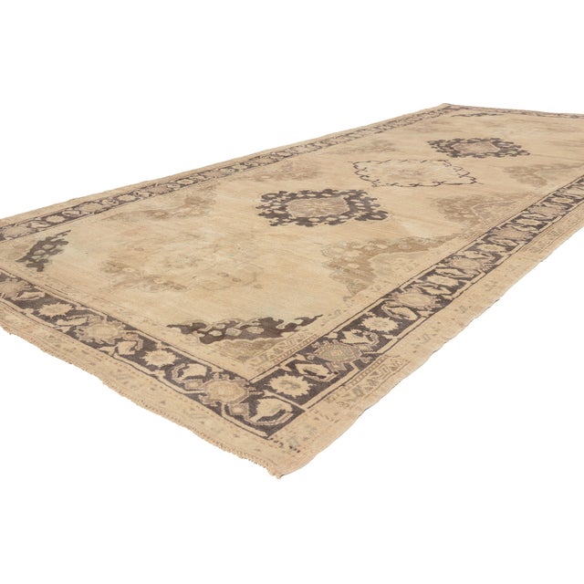 52309 Vintage Turkish Oushak Rug, 05'00 x 12'00. The Earthen Reverie: A Vintage Turkish Oushak Masterpiece of Biophilic...