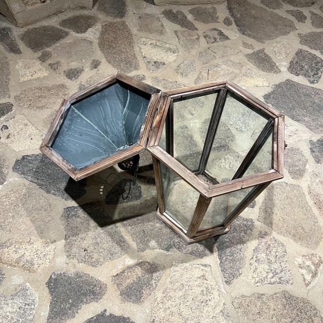 French Rustic Antique Wood Candle Lantern For Sale In San Diego - Image 6 of 9