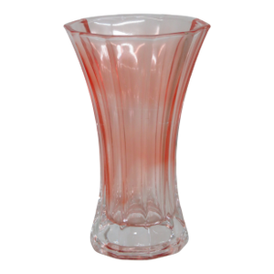 Peach Pink Pressed Glass Vase Wide Opening 10 Panel Ribbed Design Vintage 4756b
