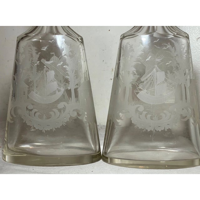 19th Century Large Antique Nautical Sailboat Cut Glass Crystal Liquor Decanter Bottles - a Pair For Sale - Image 5 of 17