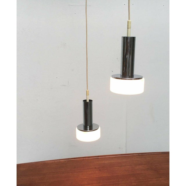 Mid-Century Space Age German Model P105 Glass and Chrome Pendant Lamps from Staff, 1960s, Set of 2 For Sale - Image 12 of 18