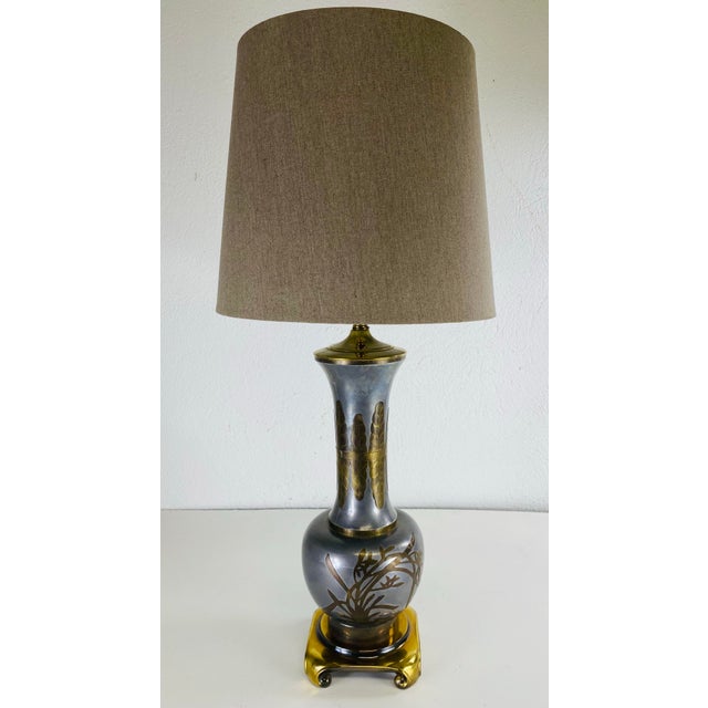 Mid-Century Vintage Chinese Export Pewter and Brass Table Lamp. For Sale In Philadelphia - Image 6 of 11
