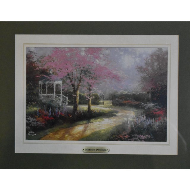 1990s Thomas Kinkade Morning Dogwood Framed Matted Art Print Vintage Garden Gazebo For Sale - Image 5 of 15