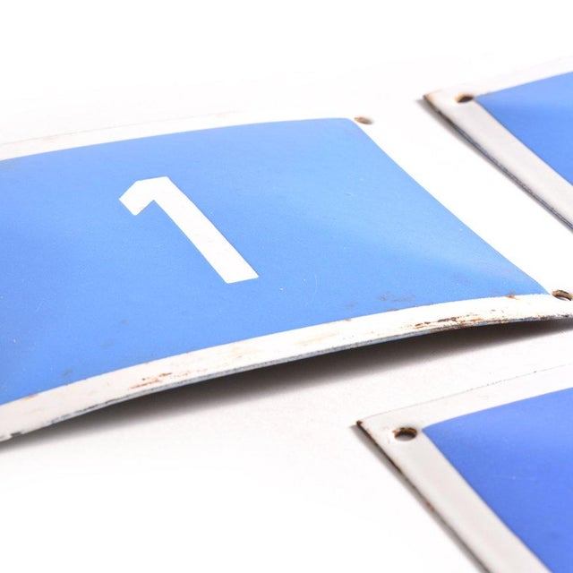 Metal Vintage Enamel Blue Number Plaques, Former Czechoslovakia, 1950s, Set of 9 For Sale - Image 7 of 8