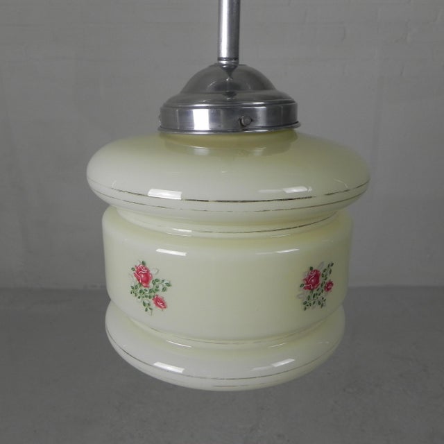 Metal Art Deco Pendant Lamp with Marbled Glass Shade, 1930s For Sale - Image 7 of 15