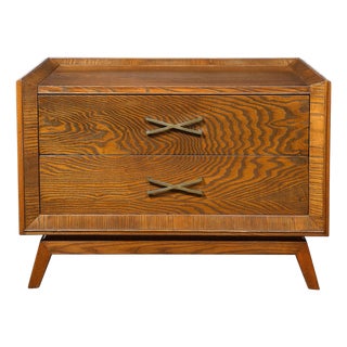 Mid-Century Paul Frankl Cerused Oak Chest of Drawers & X-Form Brass Pulls For Sale