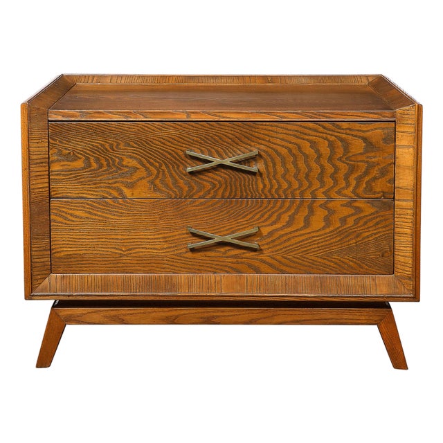 Mid-Century Paul Frankl Cerused Oak Chest of Drawers & X-Form Brass Pulls For Sale