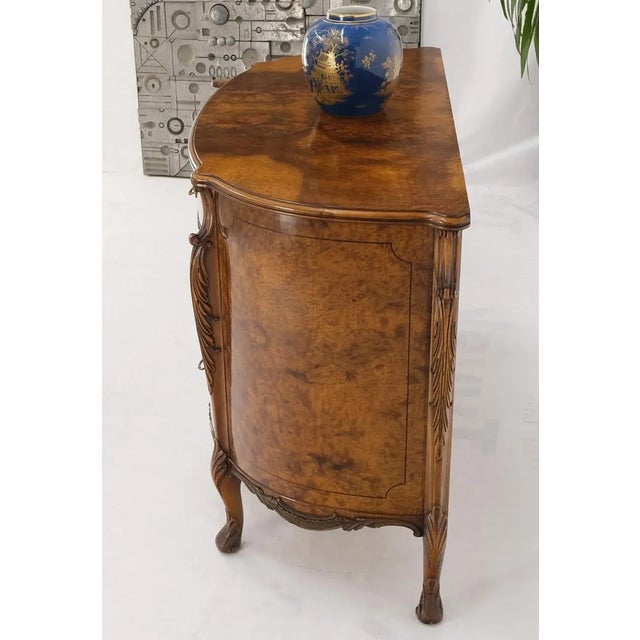Bow Front Burl Wood 3 Drawer Carved Bombay Chest of Drawers Dresser Commode For Sale - Image 6 of 13