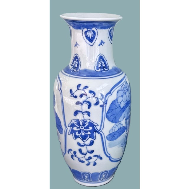 Vintage Blue & White 12" Porcelain Vases - A Pair For Sale - Image 9 of 11