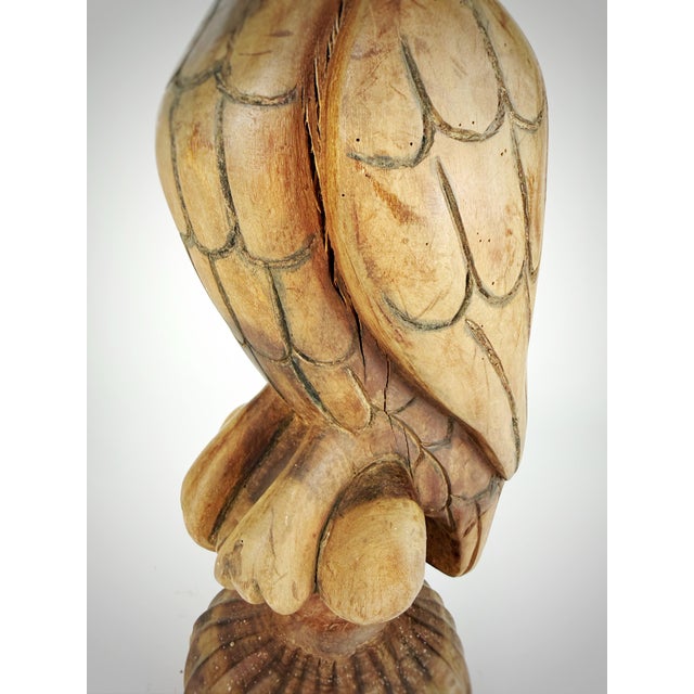Brown Americana Hand-Carved Wood Eagle Sculpture Folk Art For Sale - Image 8 of 12
