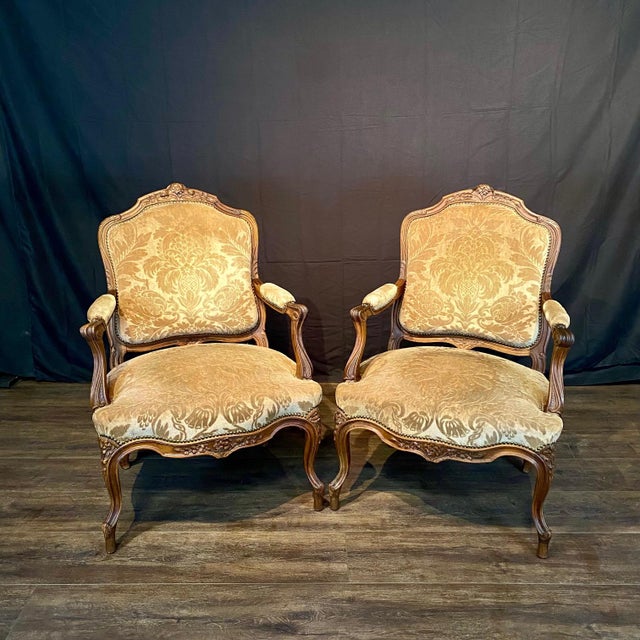 French Louis XV Carved Armchairs With Cut Velvet Mohair -Set of 4 For Sale - Image 11 of 16