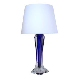 Swedish Modern Art Glass Table Lamp by Paul Kedelf for Flygsfors Glasbruk, 1950s For Sale