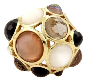 Ippolita Gellato Mother of Pearl Quartz & Onyx 18k Yellow Gold Dome Ring, Size 8.5