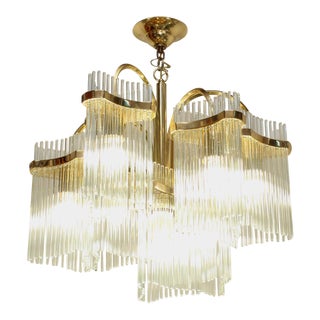 Gaetano Sciolari Glass Rod Brass Chandelier For Sale