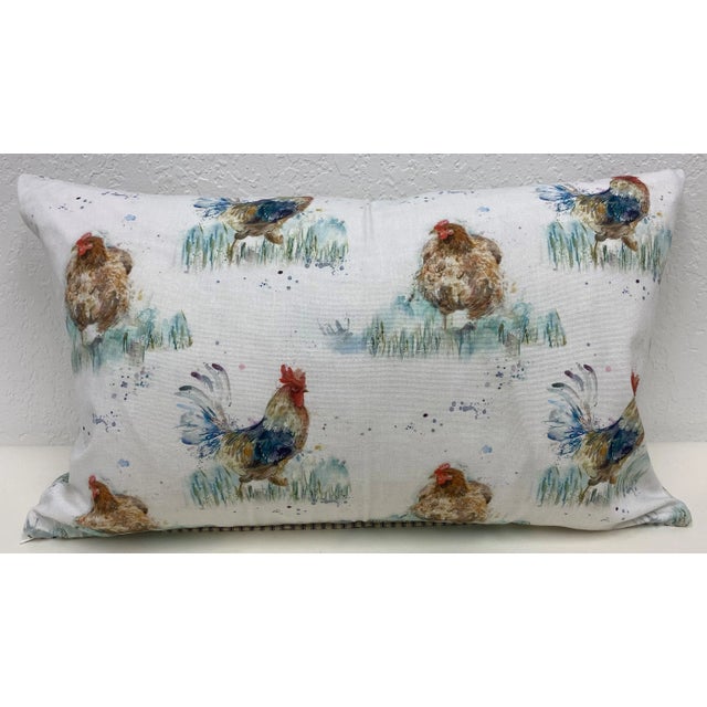 Large Bolster Pillow Decorated With A Yard Full Of Water Color-Look Roosters & Hens/Chickens - Made in UK. Measures 24" X...