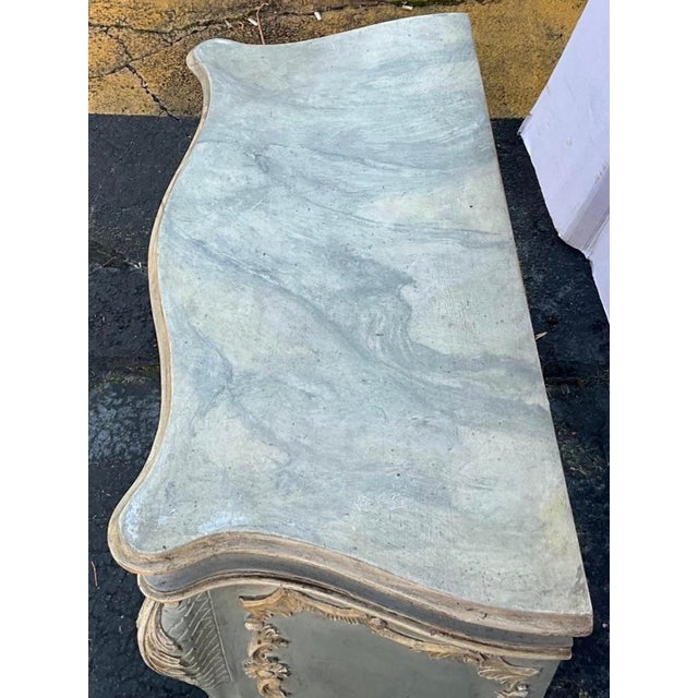 Italian Rococo Style Painted French Blue Commode / Cabinet Faux Marble ...