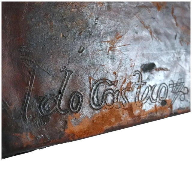 Spanish Baroque Tooled Leather And Iron Mounted Pine Desk / Document Box For Sale - Image 11 of 13