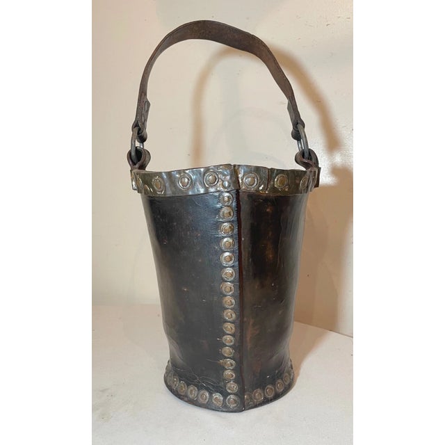 English Rare Antique 1700's Handmade Copper Riveted Leather English Fire Fighter Bucket For Sale - Image 3 of 12