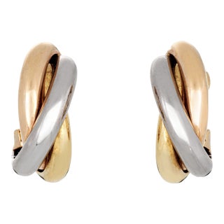 Vintage Cartier Trinity Earrings 18k Gold 3/4" Fine Signed Jewelry, A Pair For Sale