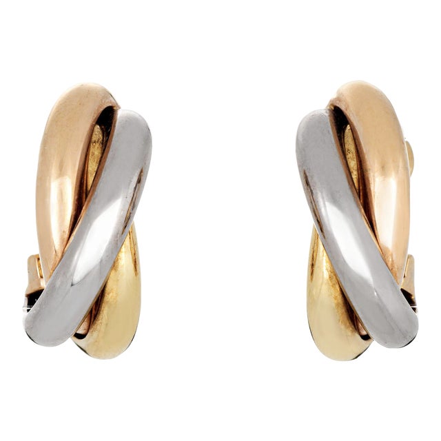 Vintage Cartier Trinity Earrings 18k Gold 3/4" Fine Signed Jewelry, A Pair For Sale