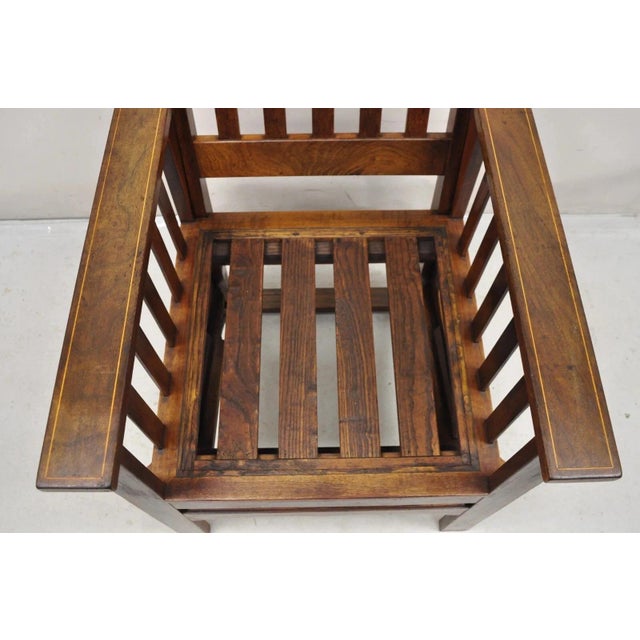 Wood Antique Edwardian Mahogany Mechanical Reclining Slatted Morris Lounge Arm Chair For Sale - Image 7 of 12