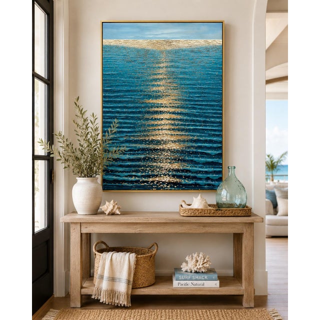 Contemporary Ocean Shimmer — Seascape Original Oil Painting, Unstretched, by Samuel H. (24" X 36") For Sale - Image 3 of 5