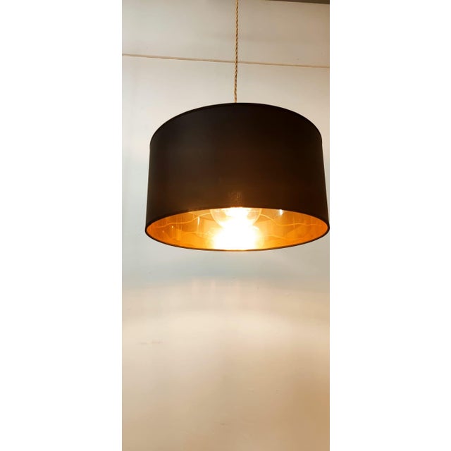 Lackfolie with Gold Interior Silk Cord Suspension Light For Sale - Image 6 of 14