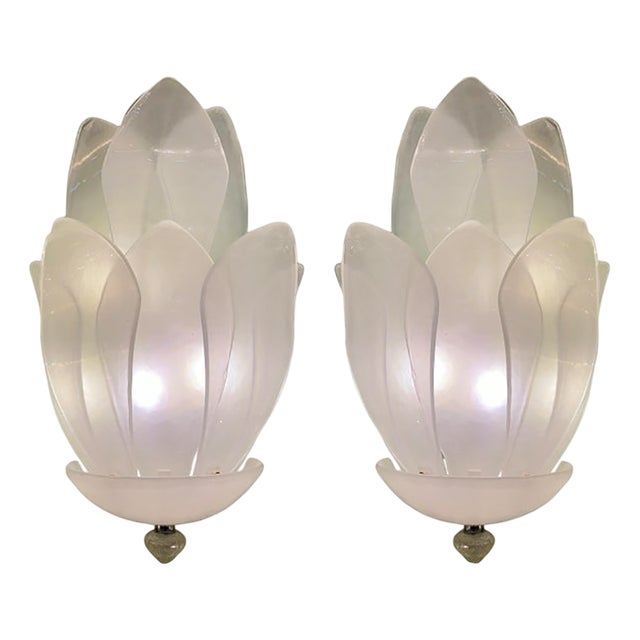 Venetian Sanded Murano Style Glass Floreal Wall Sconces by Simoeng, Set of 2 For Sale