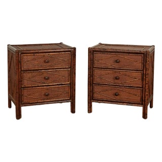 Pair of Vintage British Colonial Faux Bamboo and Grasscloth Stands For Sale