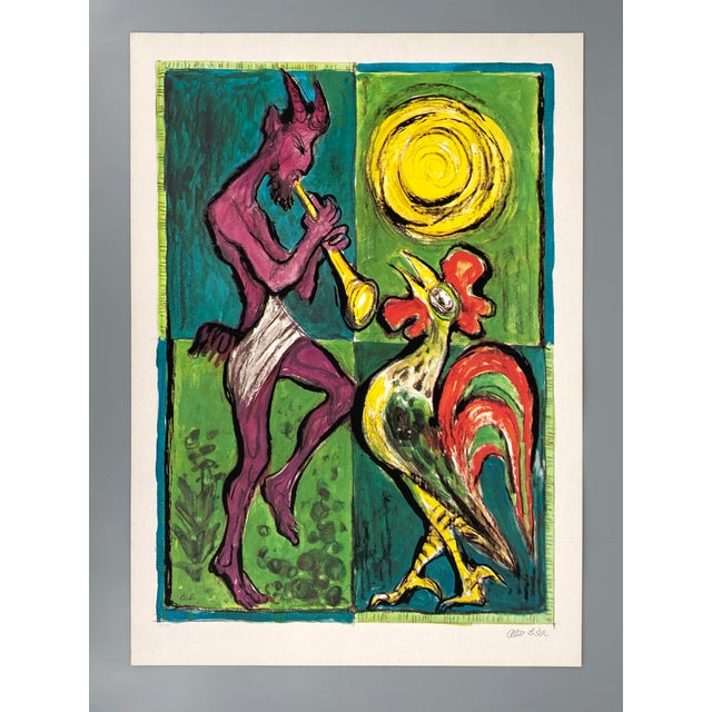 Albert Birkle, Faun with Rooster, 1980s, Screenprint and Offset Print on Paper For Sale - Image 11 of 11