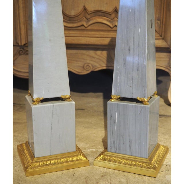 Pair of French Empire Style Blue Turquin Marble Obelisks, Early 1900s For Sale - Image 14 of 18