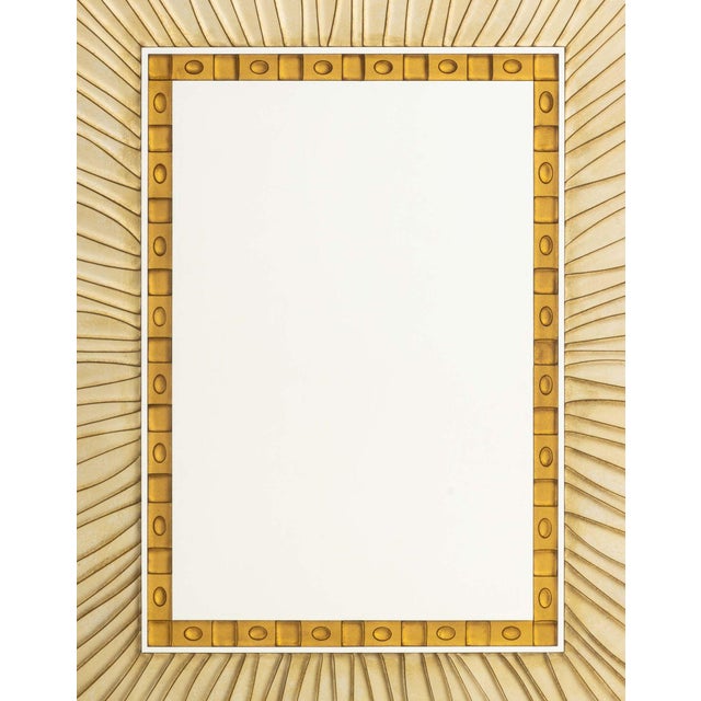 Postmodern Etched and Gilt Sunburst Motif Mirror. 42" H x 35.75" W x 0.25" D. Provenance: From a Fort Lauderdale, Florida...