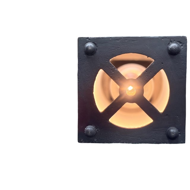 Black 1910s Outdoor Exterior Porch Light Wall Sconce in Cast Iron With Frosted Glass Cylinder Shade and Black Enamel Paint Mission Spanish For Sale - Image 8 of 11