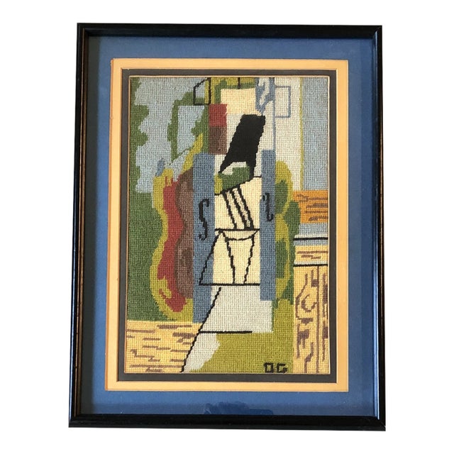 1960’s Vintage Original Braque Style Needlepoint Abstract Picture Signed Framed For Sale