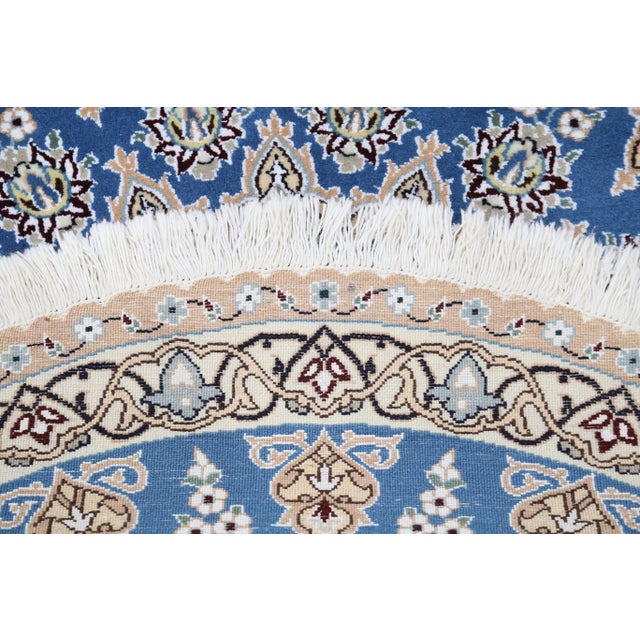 Traditional Pasargad DC Light Blue Color Hand Knotted Silk & Wool Round Rug For Sale - Image 3 of 4