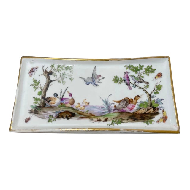Antique Painted 1800's French Samson & Co. Porcelain Jewelry Tray Vanity Dish For Sale