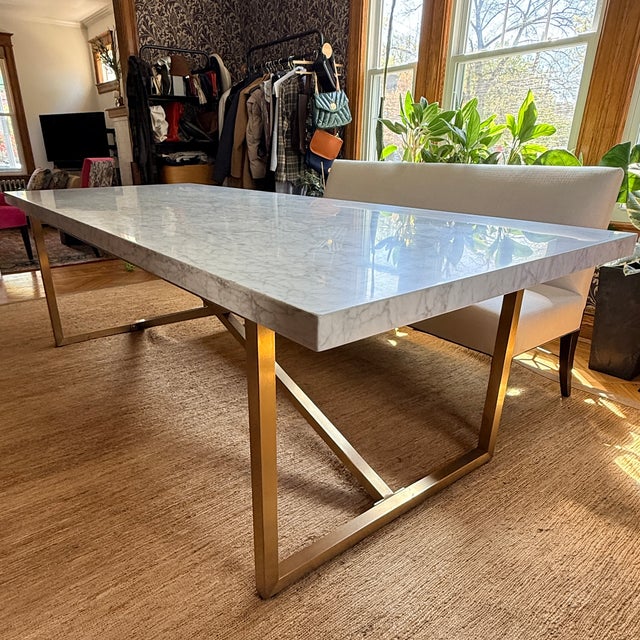 RH 96” Torano Marble Dining Table Designed by Timothy Oulton, this table exemplifies the cool minimalism of 1970s Italian...