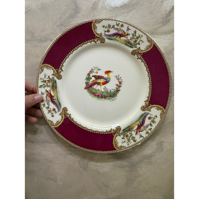 Burgundy 1950s Myott Chelsea Bird Dinner Plates 10 5/8” Burgundy Transferware England - Set of Three (3) For Sale - Image 8 of 8