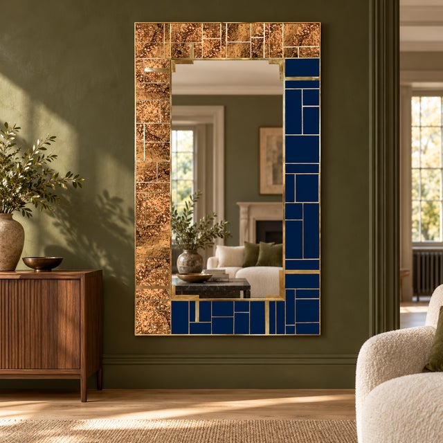Not Yet Made - Made To Order Wall Mirror with Dotted Brass and Blue Murano Glass from Justfurnituress SRL For Sale - Image 5 of 9
